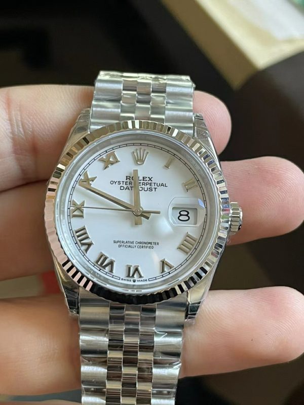 VSファクトリー製 ロレックス デイトジャスト 36mm ホワイト ローマン文字盤 (126234) 1:1スーパークローン - 丹東3235ムーブメント搭載