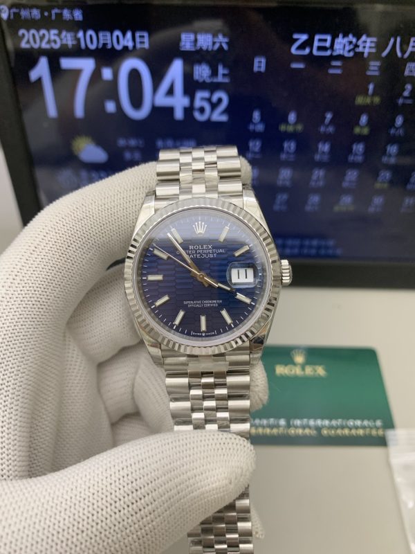 VSファクトリー製 ロレックス デイトジャスト 36mm ブルー フルーテッド モチーフ文字盤 ジュビリーブレスレット (126234) 1:1スーパークローン - 丹東3235ムーブメント搭載