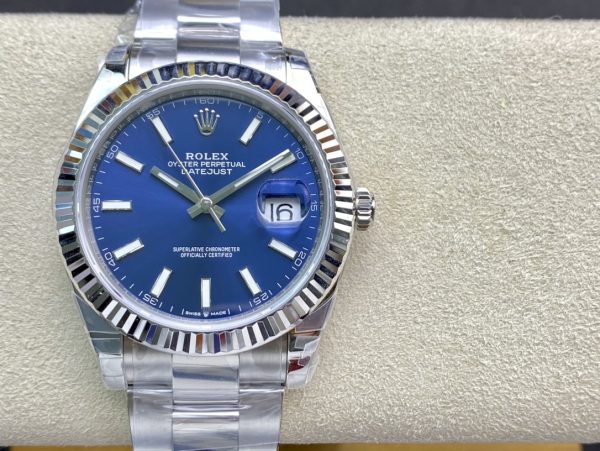 VSファクトリー製 ロレックス デイトジャスト 41mm ブルー サンバースト文字盤 フルーテッドベゼル オイスターブレスレット (126334) 1:1スーパークローン - 丹東3235ムーブメント搭載