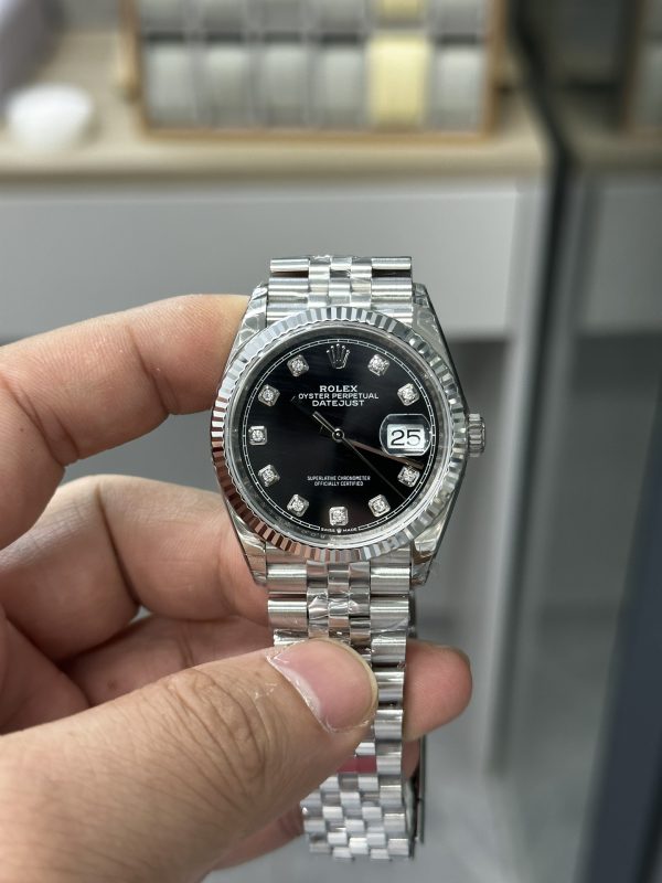 VSファクトリー製 ロレックス デイトジャスト 36mm ブラック ダイヤモンド文字盤 ジュビリーブレスレット (126234) 1:1スーパークローン - 丹東3235ムーブメント搭載