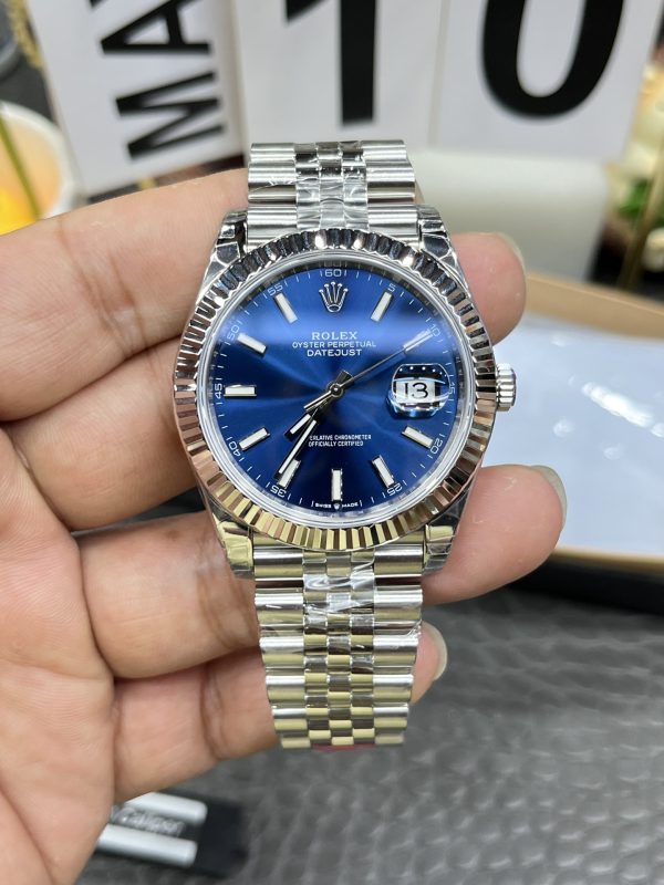 VSファクトリー製 ロレックス デイトジャスト 41mm ブルー サンバースト文字盤 フルーテッドベゼル ジュビリーブレスレット (126334) 1:1スーパークローン - 丹東3235ムーブメント搭載