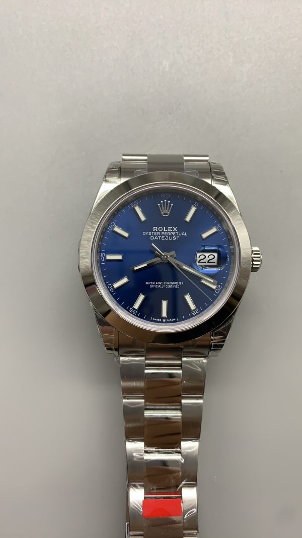 VSファクトリー製 ロレックス デイトジャスト 41mm ブルー サンバースト文字盤 スムースベゼル オイスターブレスレット (126300) 1:1スーパークローン - 丹東3235ムーブメント搭載