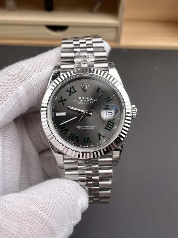 VSファクトリー製 ロレックス デイトジャスト 41mm スレート「ウィンブルドン」文字盤 フルーテッドベゼル ジュビリーブレスレット (126334) 1:1スーパークローン - 丹東3235ムーブメント搭載