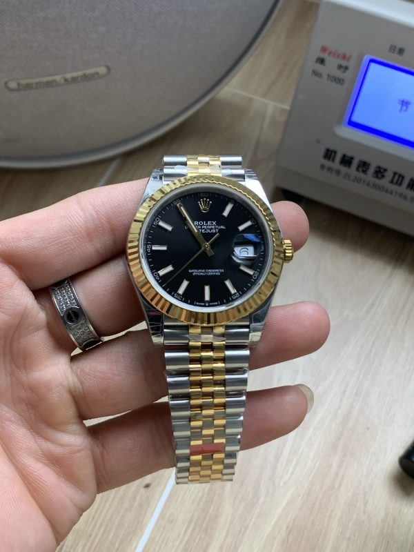 VSファクトリー製 ロレックス デイトジャスト 41mm ツートン イエローゴールド ブラック文字盤 ジュビリーブレスレット (126333) 1:1スーパークローン - 丹東3235ムーブメント搭載