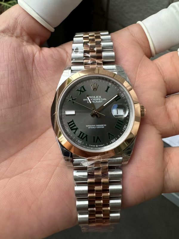 VSファクトリー製 ロレックス デイトジャスト 41mm ツートン ローズゴールド スレート「ウィンブルドン」文字盤 スムースベゼル ジュビリーブレスレット (126301) 1:1スーパークローン - 丹東3235ムーブメント搭載