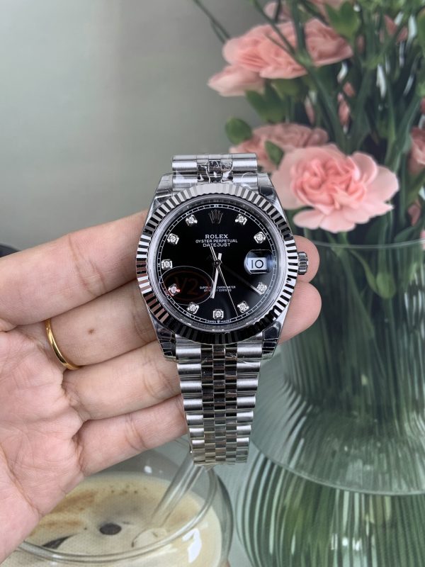 VSファクトリー製 (V2) ロレックス デイトジャスト 41mm ディープブラック ダイヤモンド文字盤 フルーテッドベゼル ジュビリーブレスレット (126334) 1:1スーパークローン - 丹東3235ムーブメント搭載
