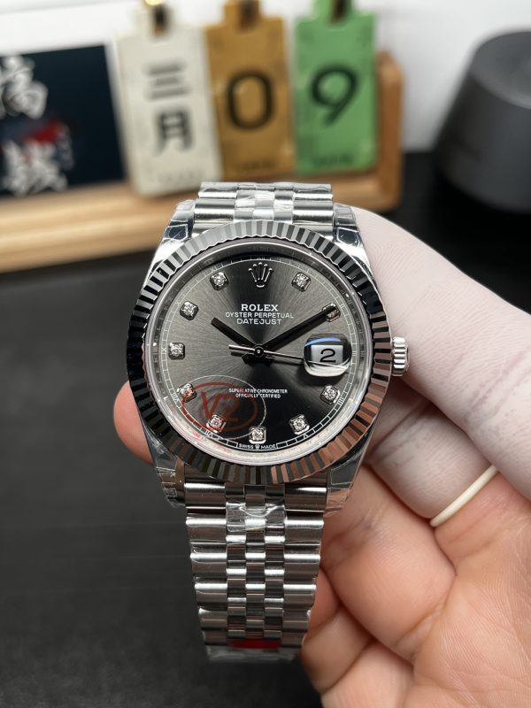 VSファクトリー製 (V2) ロレックス デイトジャスト 41mm サンバースト スレート ダイヤモンド文字盤 フルーテッドベゼル ジュビリーブレスレット (126334) 1:1スーパークローン - 丹東3235ムーブメント搭載