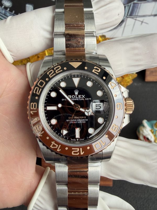 VSファクトリー製 ロレックス GMTマスターII「ルートビア」ツートン エバーローズゴールド (126711CHNR) 1:1スーパークローン - 丹東3285ムーブメント搭載