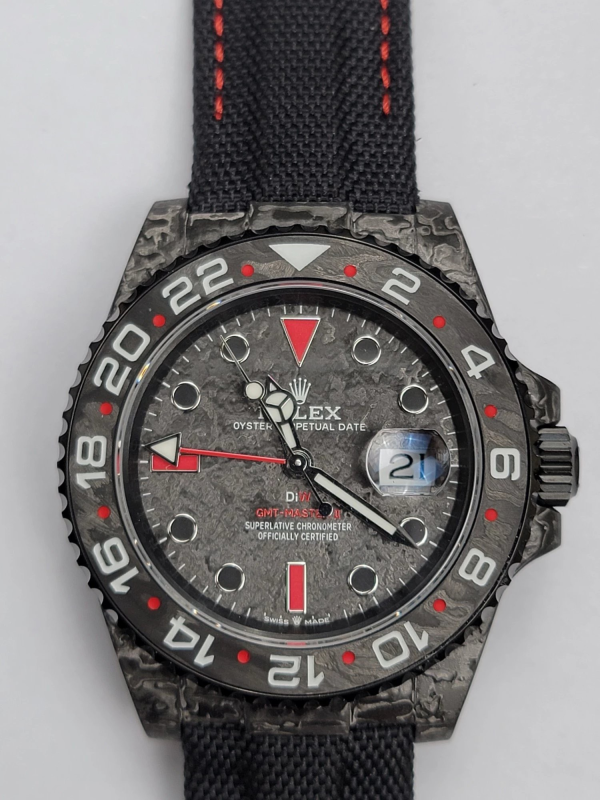 VSファクトリー製 ロレックス GMTマスターII「DiW カーボン」フォージドカーボンファイバー (カスタムエディション) 1:1スーパークローン - 丹東3285ムーブメント搭載