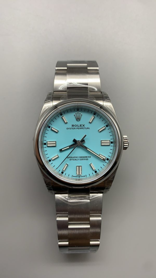 VSファクトリー製 ロレックス オイスター パーペチュアル 36mm ターコイズブルー「ティファニー」文字盤 スムースベゼル オイスターブレスレット (126000) 1:1スーパークローン - 丹東3230ムーブメント搭載