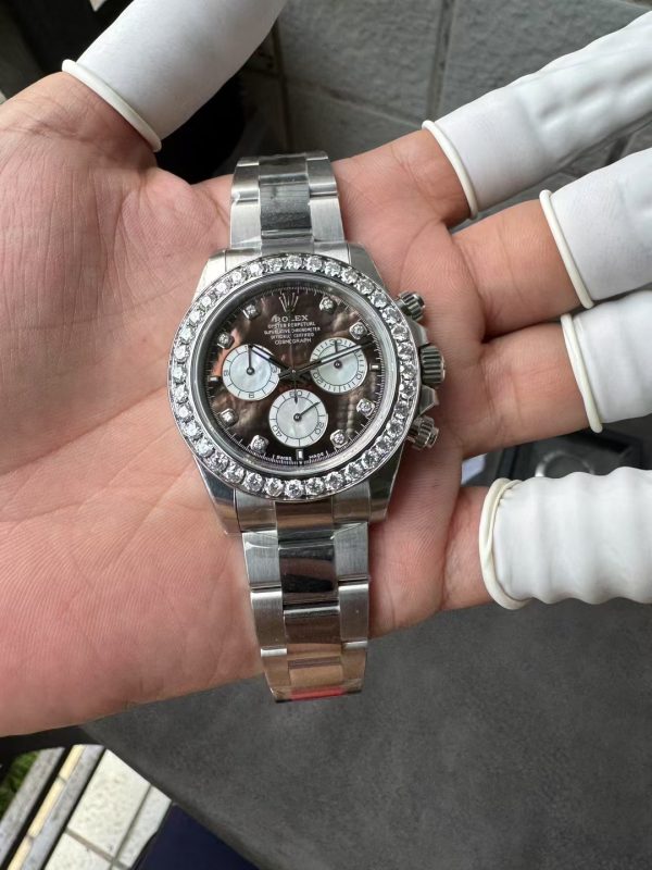 VSファクトリー製 ロレックス デイトナ 40mm カスタムダイヤモンドベゼル ブラックMOP文字盤 1:1スーパークローン - 丹東4131ムーブメント搭載