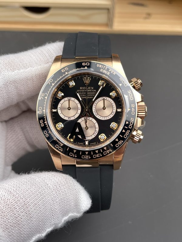 VSファクトリー製 ロレックス デイトナ 40mm エバーローズゴールド ブラック ダイヤモンド文字盤 オイスターフレックス 1:1スーパークローン - 丹東4131ムーブメント搭載