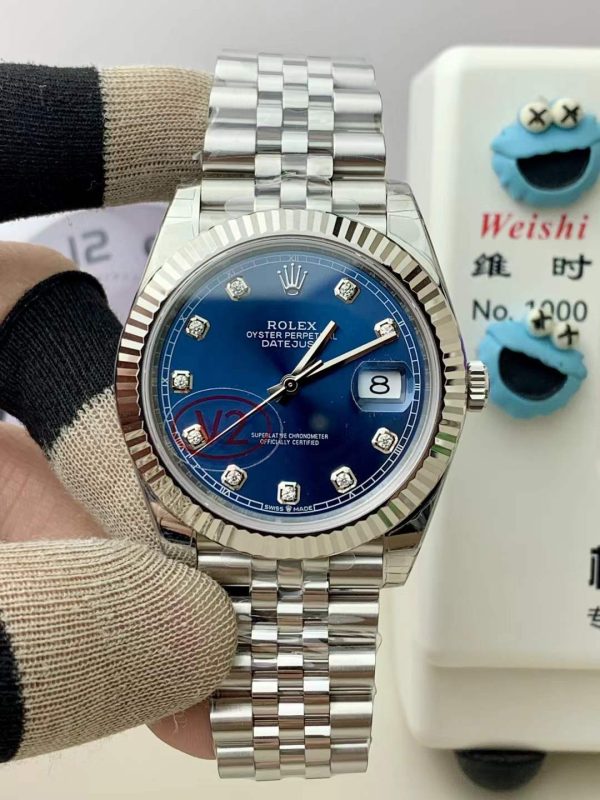 VSファクトリー製 ロレックス デイトジャスト 41 Ref. 126334「ブルー ダイヤモンド」V2 アップグレード 1:1スーパークローン - 丹東3235ムーブメント搭載