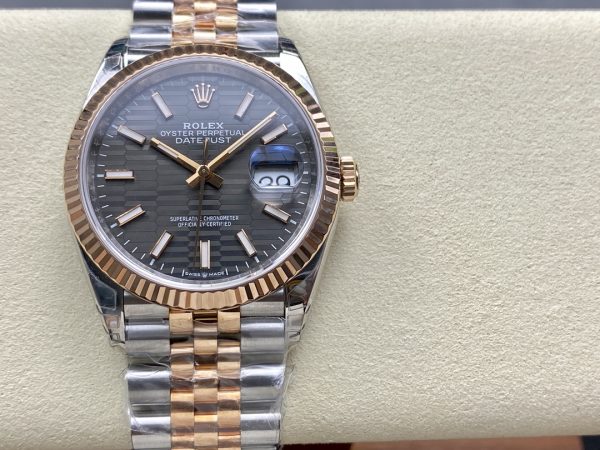 VSファクトリー製 ロレックス デイトジャスト 36mm スレート フルーテッドモチーフ文字盤 フルーテッドベゼル エバーローズゴールドコンビ ジュビリーブレスレット (126231) 1:1スーパークローン - DD3235ムーブメント搭載