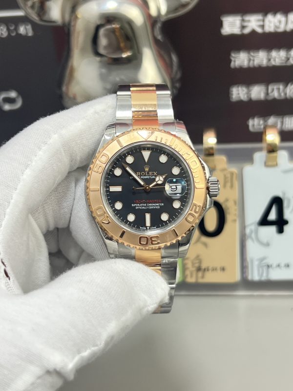 VSファクトリー製 ロレックス ヨットマスター 40mm ツートン ローズゴールド ブラック文字盤 ローズゴールドベゼル オイスターブレスレット (126621) 1:1スーパークローン - 丹東3235ムーブメント搭載